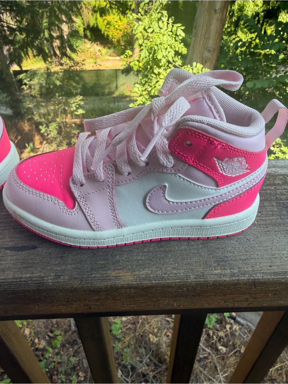 Nike Kids High-Top Sneakers - Hot Pink & Light Pink Jordan 1 mid - Picture 2 of 4